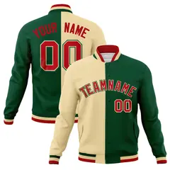Khaki Green-Green Two Tone Split Varsity Full-Snap Letterman Jacket 1