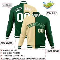 Khaki Green-Green Two Tone Split Varsity Full-Snap Letterman Jacket 4
