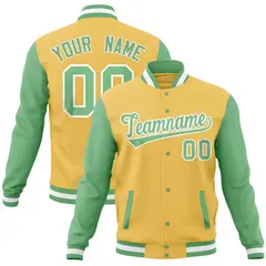 Khaki Green Raglan Sleeves Full-Snap Letterman Jacket 1