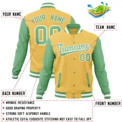Khaki Green Raglan Sleeves Full-Snap Letterman Jacket 4