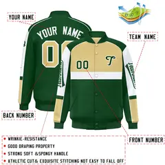 Khaki Green Raglan Sleeves Varsity Letterman Jacket 2