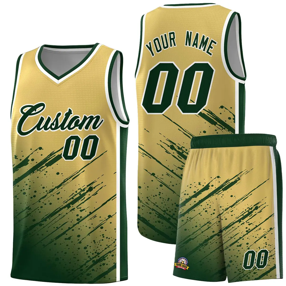Khaki Green Splash Basketball Uniforms for School