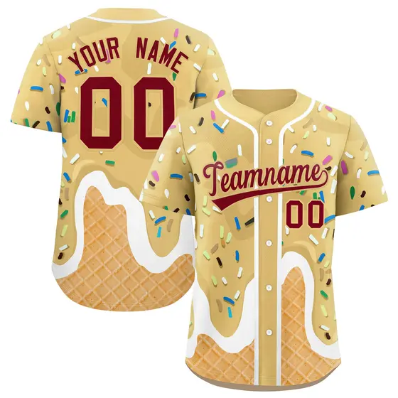 Khaki Ice Cream Cone Graffiti Fashion Baseball Jersey
