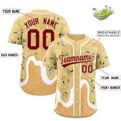 Khaki Ice Cream Cone Graffiti Fashion Baseball Jersey 2