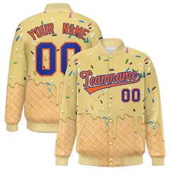 Khaki Ice Cream Cone Graffiti Full-Snap Varsity Letterman Jacket