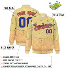 Khaki Ice Cream Cone Graffiti Full-Snap Varsity Letterman Jacket 2