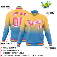 Khaki Light Blue Gradient Full-Snap Varsity Letterman Jacket 2