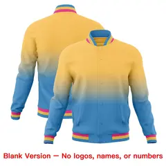 Khaki Light Blue Gradient Full-Snap Varsity Letterman Jacket 7