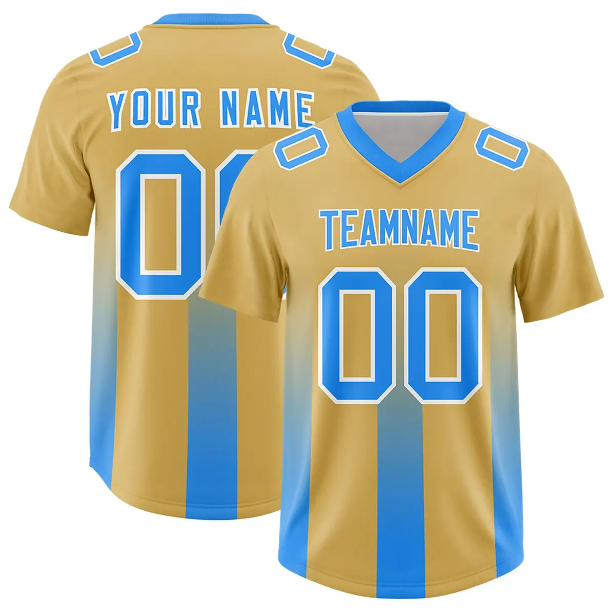 Khaki Light Blue Gradient Vertical Stripe Football Jersey