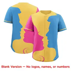 Khaki Light Blue Pink Valentine's Day Couple Silhouettes Baseball Jersey 2
