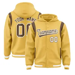 Khaki Light Brown Varsity Letterman Color Block Hoodie Jacket 1