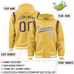 Khaki Light Brown Varsity Letterman Color Block Hoodie Jacket 4