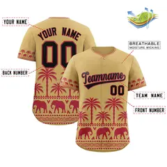 Khaki Light Red Graffiti Pattern Bossinia Baseball Jersey 2