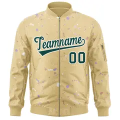 Khaki Midnight Green White Full-Zip Graffiti Splash Varsity Letterman Jacket 3