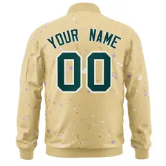 Khaki Midnight Green White Full-Zip Graffiti Splash Varsity Letterman Jacket 4