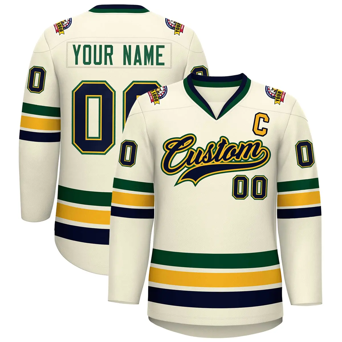 Khaki Navy Gold-Green Classic Hockey Jersey