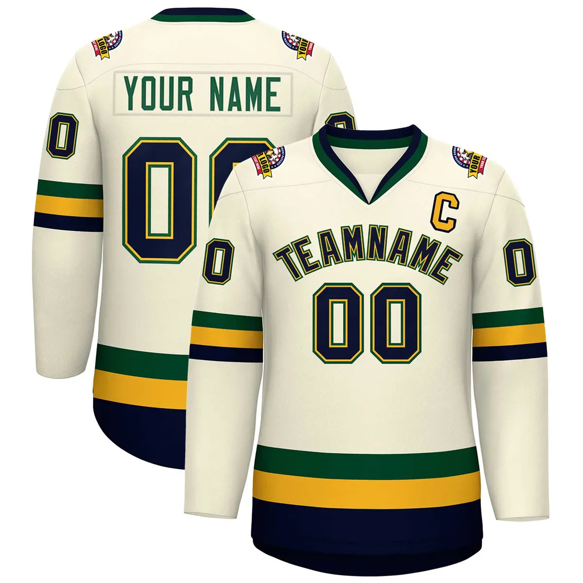 Khaki Navy Gold-Green Classic Hockey Jersey