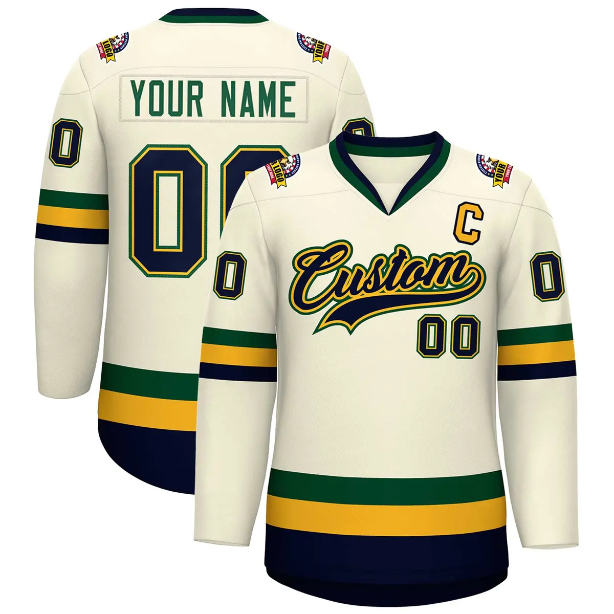 Khaki Navy Gold-Green Classic Hockey Jersey