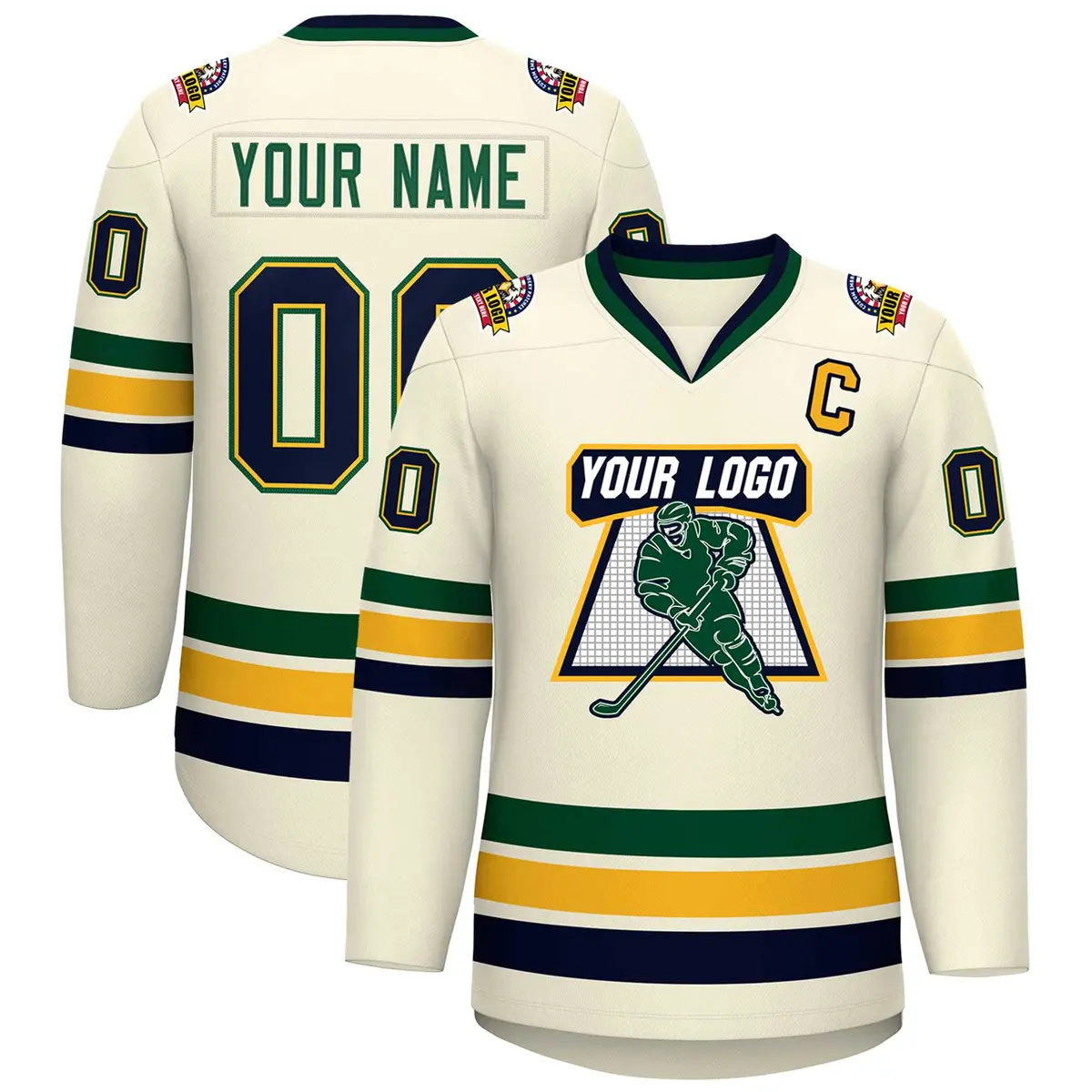 Khaki Navy Gold-Green Classic Hockey Jersey