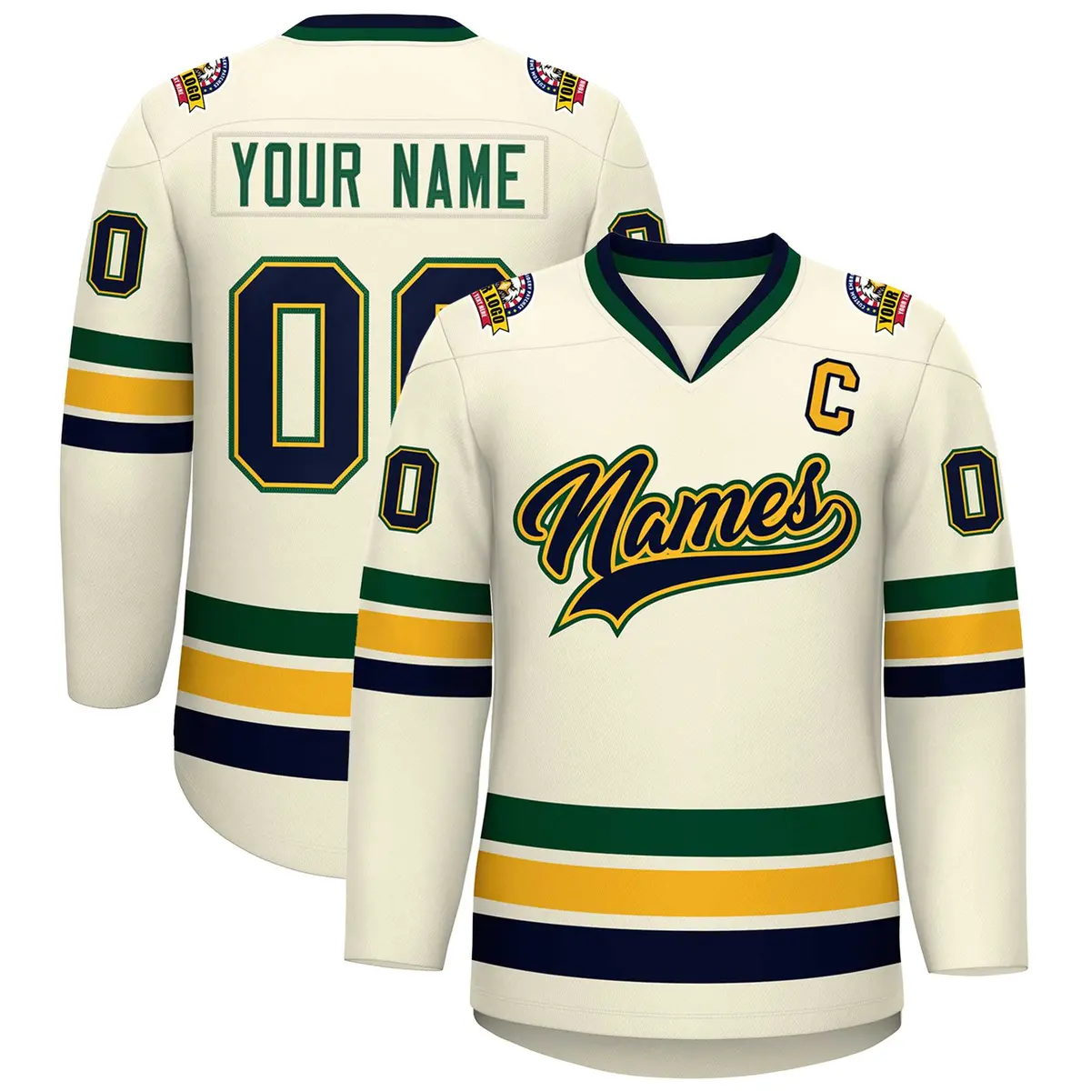 Khaki Navy Gold-Green Classic Hockey Jersey