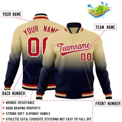 Khaki Navy Gradient Full-Snap Varsity Letterman Jacket 2