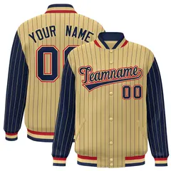 Khaki Navy Pinstripe Raglan Varsity Letterman Jacket 1