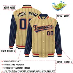Khaki Navy Pinstripe Raglan Varsity Letterman Jacket 2