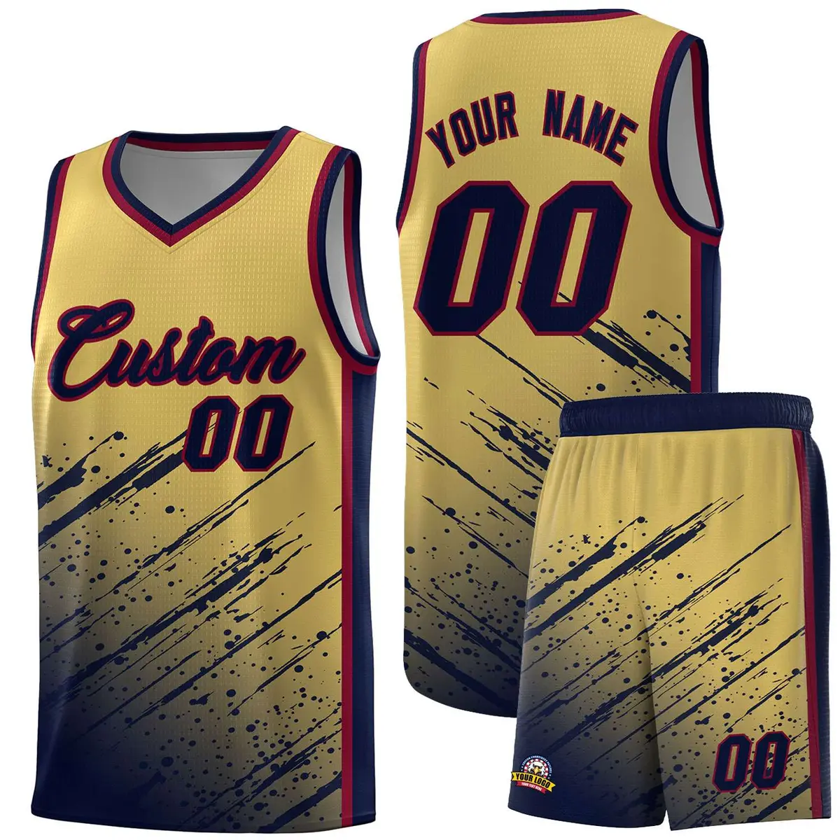 Khaki Navy Splash Basketball Uniforms for Match