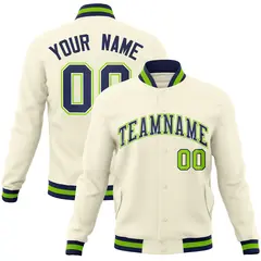 Khaki Navy-White Varsity Full-Snap Letterman Jacket