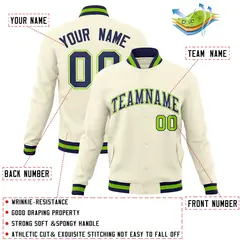 Khaki Navy-White Varsity Full-Snap Letterman Jacket 4