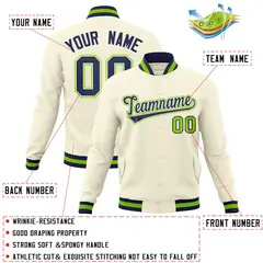 Khaki Navy-White Varsity Full-Snap Letterman Jacket 4
