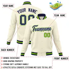 Khaki Navy-White Varsity Full-Snap Letterman Jacket 4