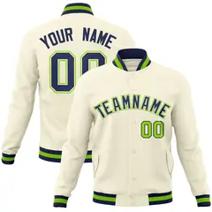 Khaki Navy-White Varsity Full-Snap Letterman Jacket