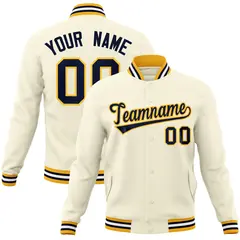 Khaki Navy-Yellow Varsity Full-Snap Letterman Jacket 1