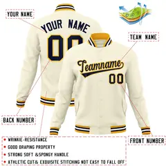 Khaki Navy-Yellow Varsity Full-Snap Letterman Jacket 4