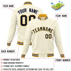 Khaki Navy-Yellow Varsity Full-Snap Letterman Jacket 4