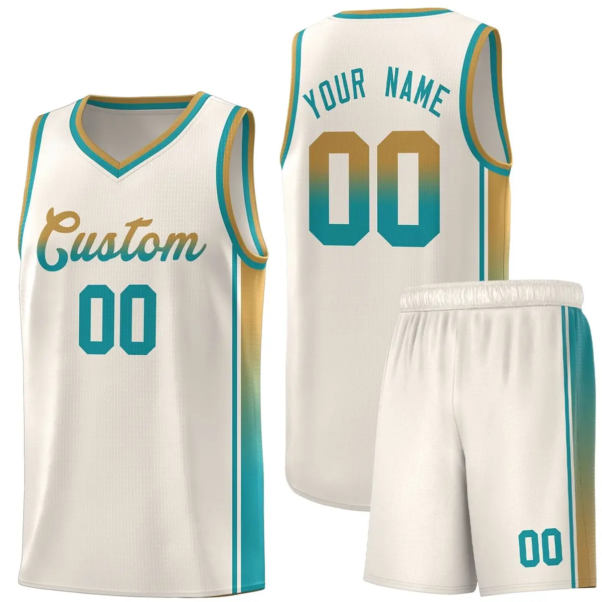 Khaki Old Gold-Aqua Gradient Basketball Jersey
