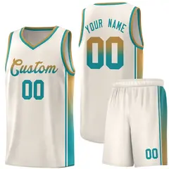 Khaki Old Gold-Aqua Gradient Basketball Jersey
