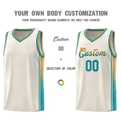 Khaki Old Gold-Aqua Gradient Basketball Jersey 3