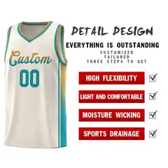 Khaki Old Gold-Aqua Gradient Basketball Jersey 5