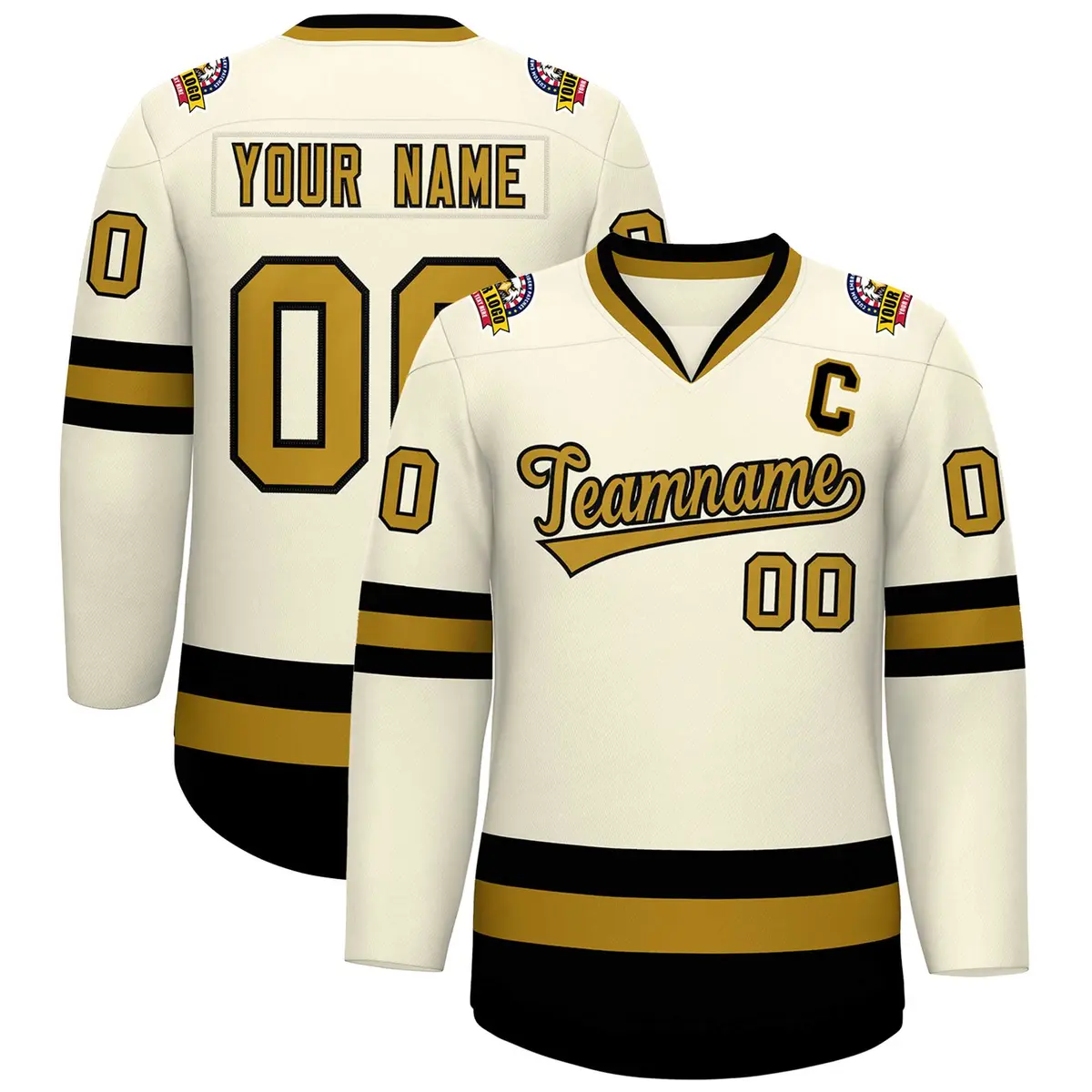 Khaki Old Gold-Black Classic Hockey Jersey
