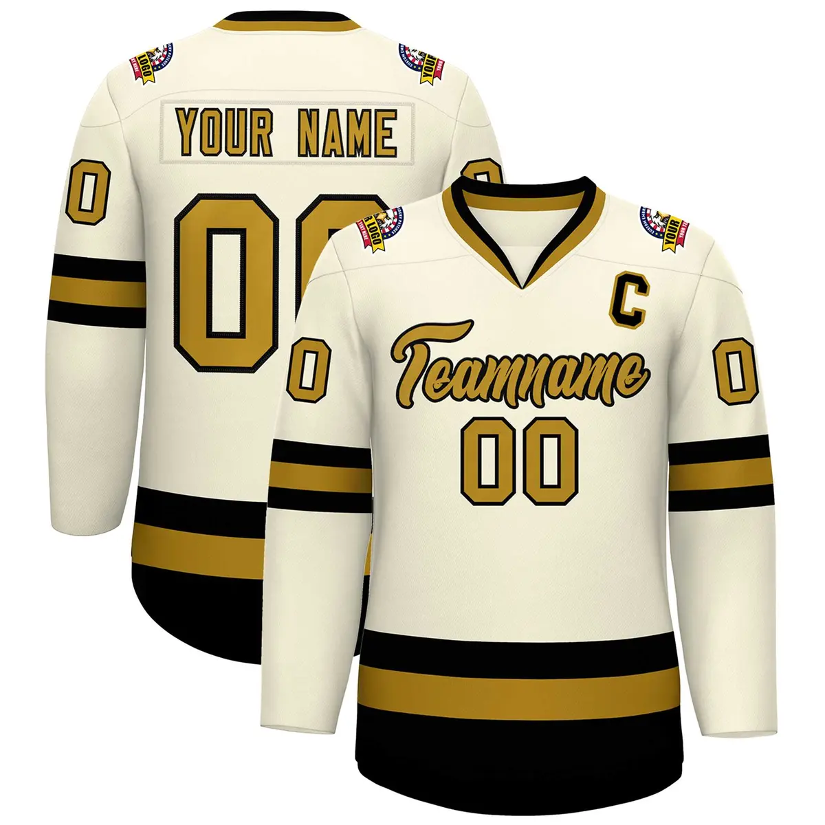 Khaki Old Gold-Black Classic Hockey Jersey