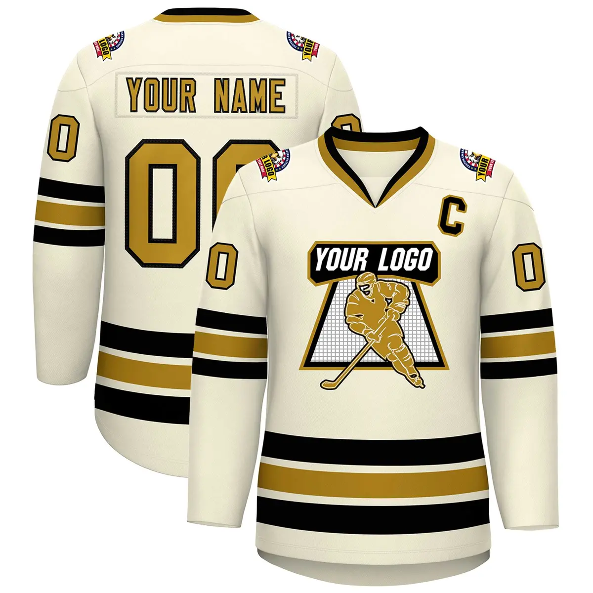 Khaki Old Gold-Black Classic Hockey Jersey