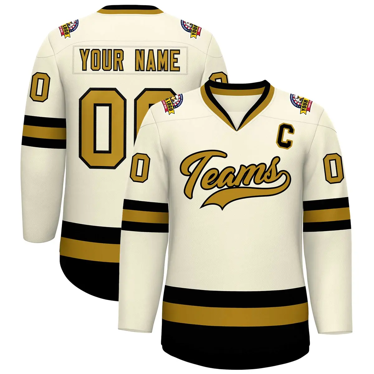 Khaki Old Gold-Black Classic Hockey Jersey