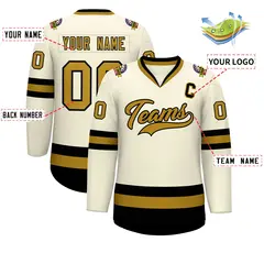 Khaki Old Gold-Black Classic Hockey Jersey 2
