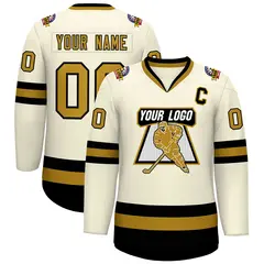 Khaki Old Gold-Black Classic Hockey Jersey 1