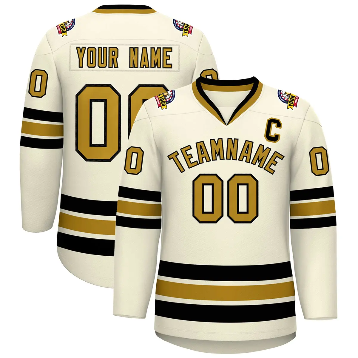 Khaki Old Gold-Black Classic Hockey Jersey