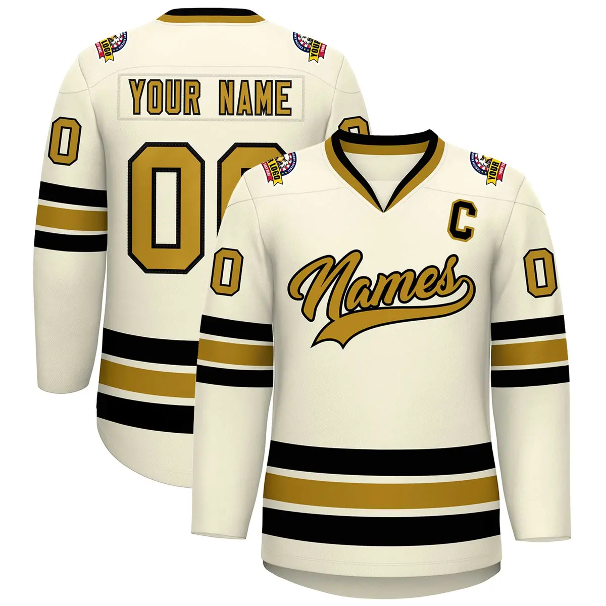 Khaki Old Gold-Black Classic Hockey Jersey