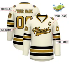 Khaki Old Gold-Black Classic Hockey Jersey 2