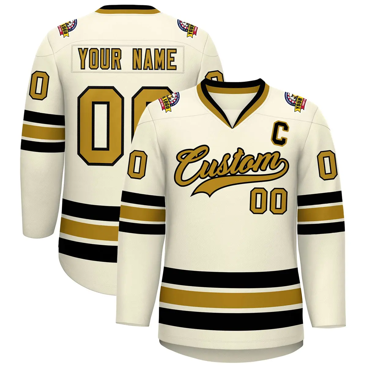 Khaki Old Gold-Black Classic Hockey Jersey